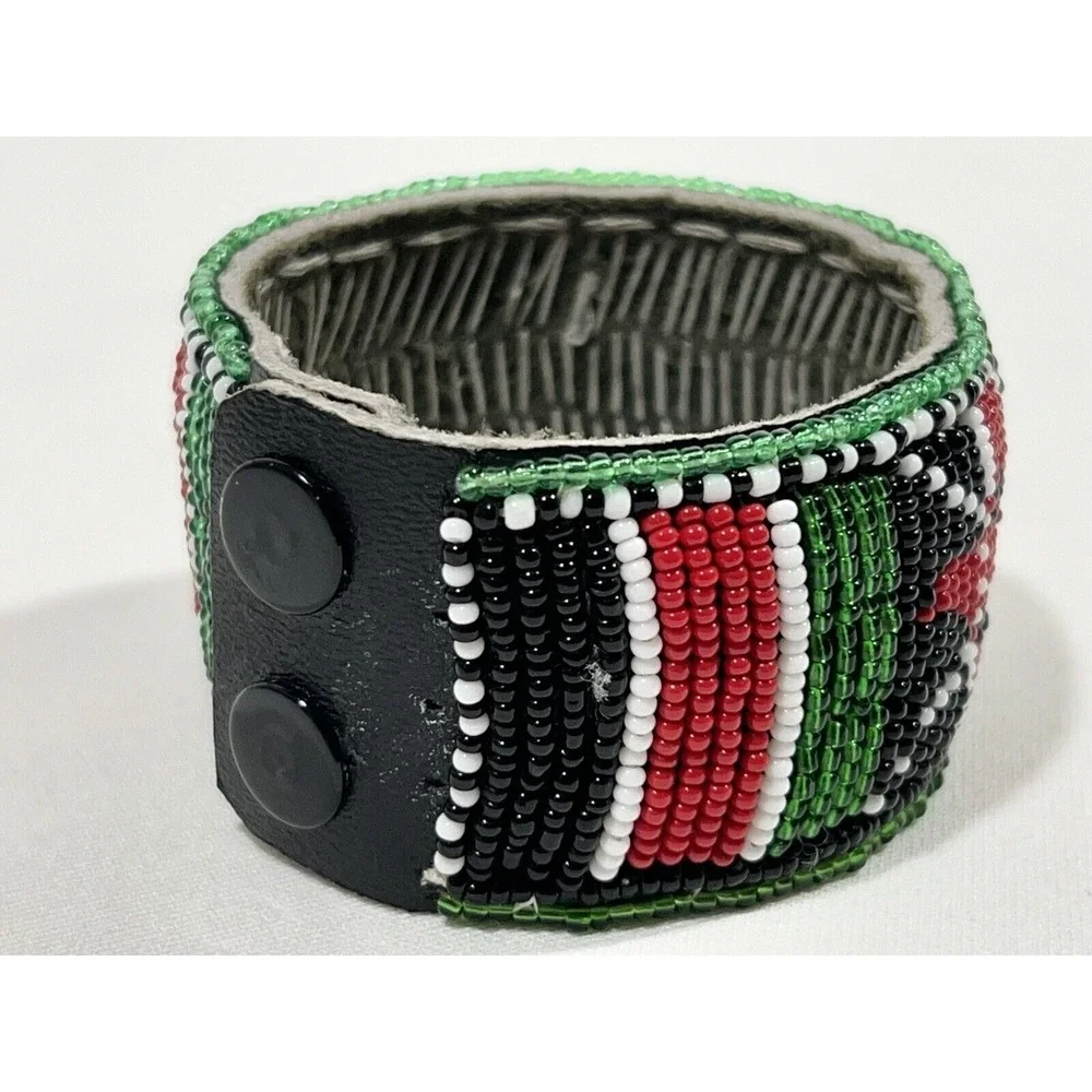 Vintage Leather Beaded Bracelet‎ Multicolor Handmade Boho Festival